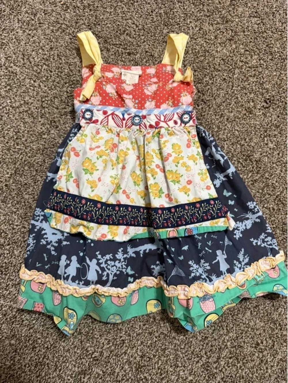 Vintage Matilda Jane Girls Size 2 Mixed Print Apron Dress